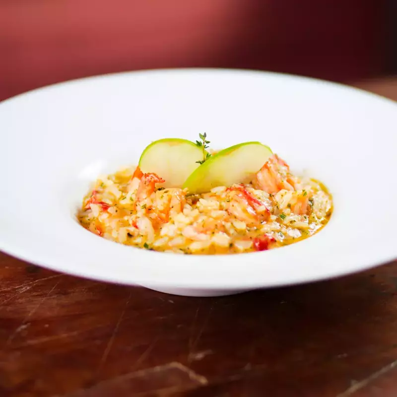 Risoto de camarão e maçã verde